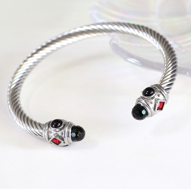 Wire Stainless Twisted Colorful Zircon Couples Openings Bracelet