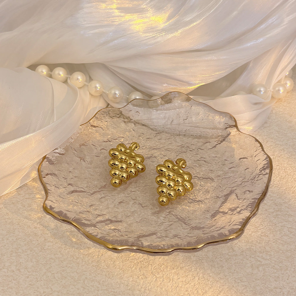 Steel Love Heart Flowers Pleated Retro Affordable Luxury High-grade Stud Earrings