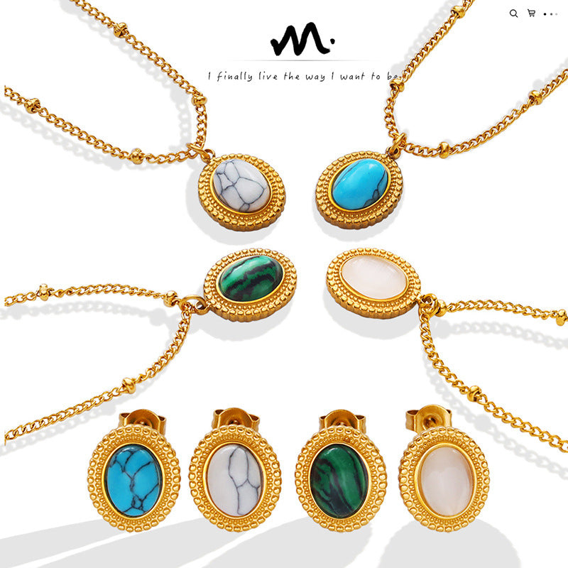 Women's French Bohemian Personality Fashion Retro Turquoise Opal Inlaid Jewelry Set