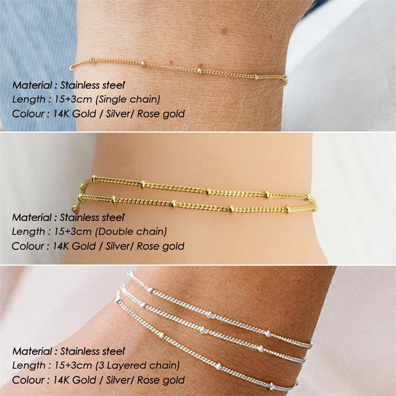 Bracelets classiques en acier inoxydable à perles simples pour femmes