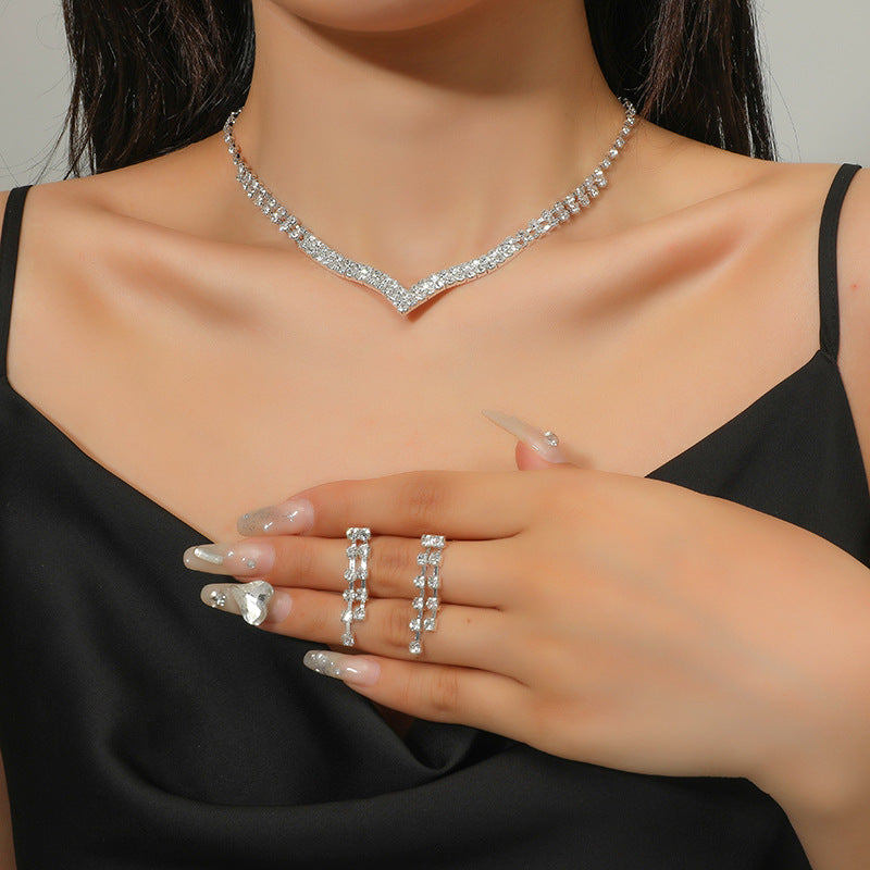 Popular Water Drop Rhinestone Two-piece Fashion Jewelry Set