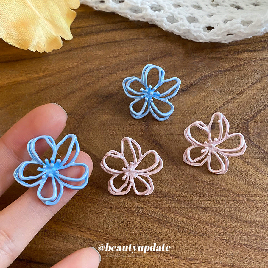Sier Needle Macaron Flower Female Sweet Fresh Stud Earrings