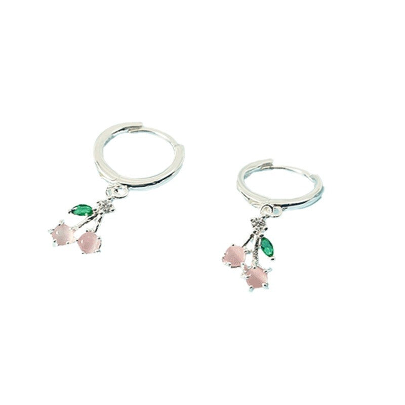 Pink Cherry Sweet Fruit Exquisite Trendy Clip Female Temperament Earrings