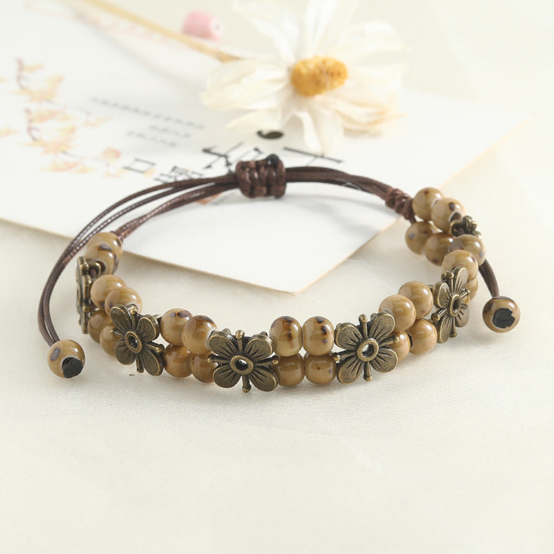 Vintage Clover Ceramic Hand-woven Girlfriend Gifts Carrying Bracelets