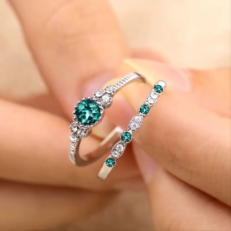 Two-tone Double Circle Suit Female Emerald Rings