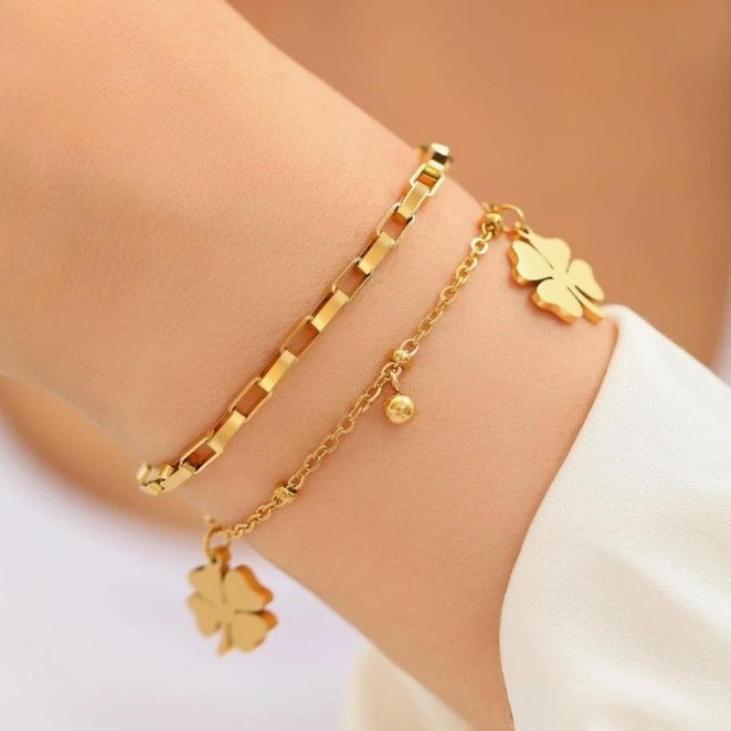 Women's Clover Affordable Luxury Fashion Geometric Twin Chain Bracelet
