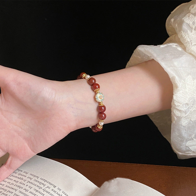 Women's South Red Agate Pearl Light Luxury Minority High-grade Twin Fashion Bracelet