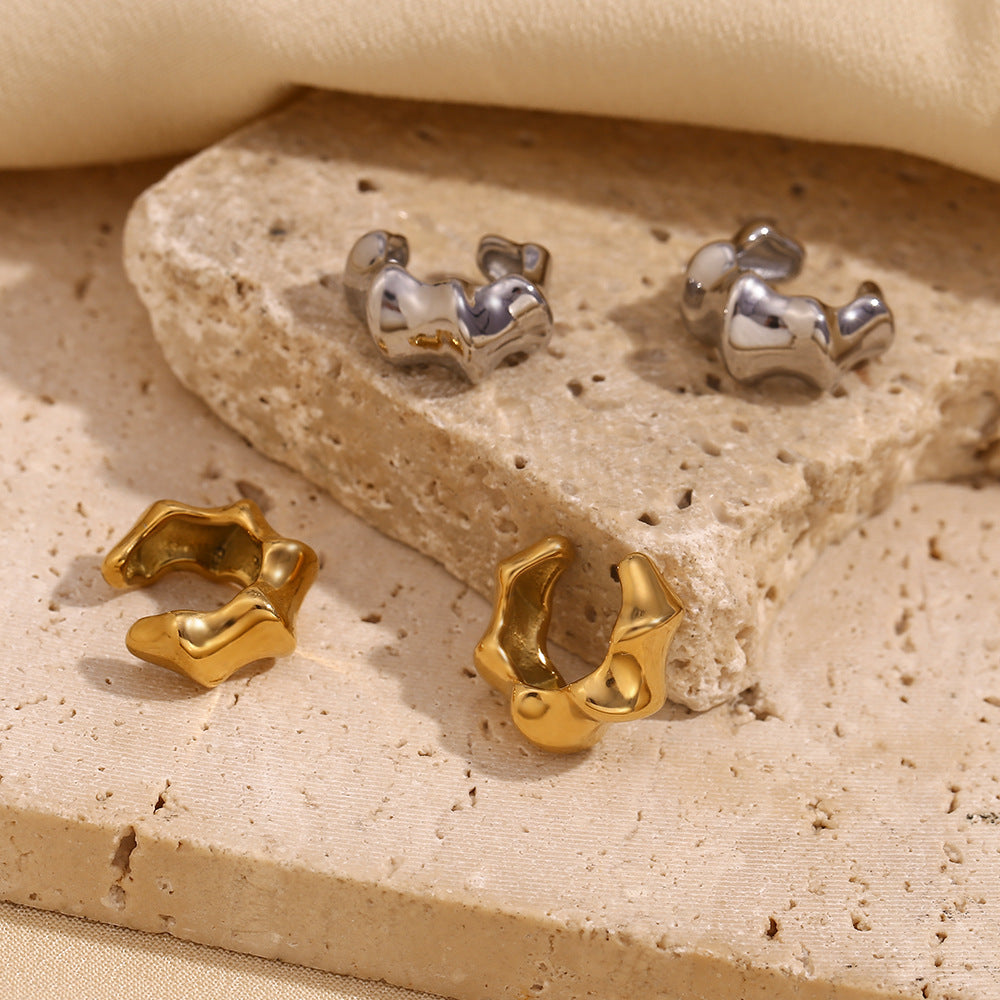 Women's Fashion Minority Design Stainless Steel Gold-plated Elegant Bamboo Joint Small Ear Clip