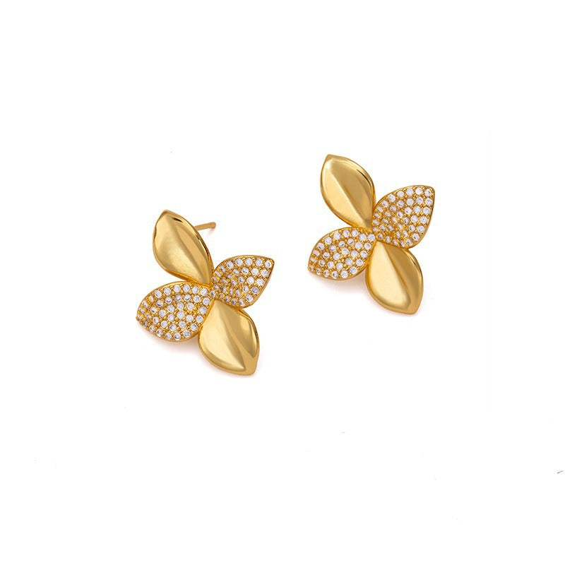 Zircon Flower Fashion Commuter Cold Temperament Entry Lux High Stud Earrings