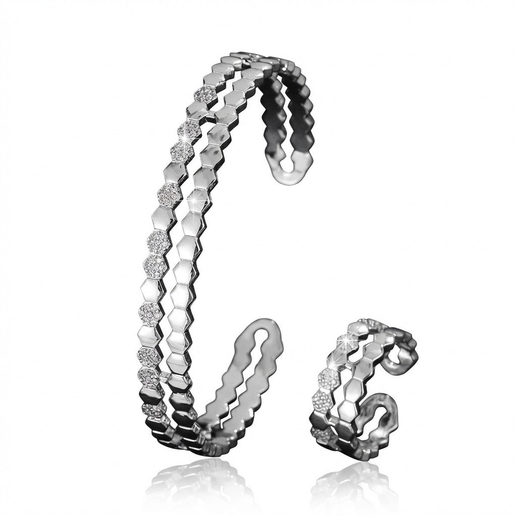Women's Hexagonal Design Light Luxury Hollow Micro Rings