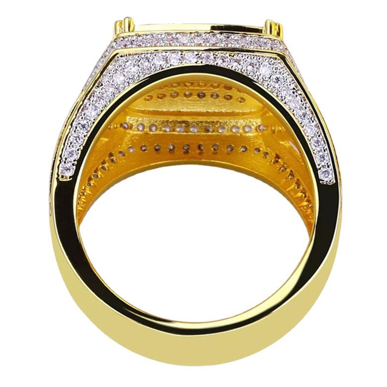 Men's Gold Plated Square Diamond Two-color Engagement Rings