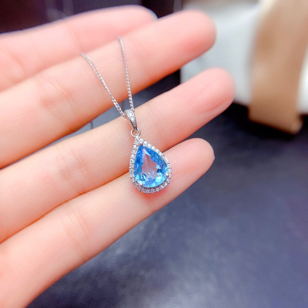 Women's Imitation Natural Blue Switzerland Topaz Eardrops Droplet Type Lucky Citrine Necklaces