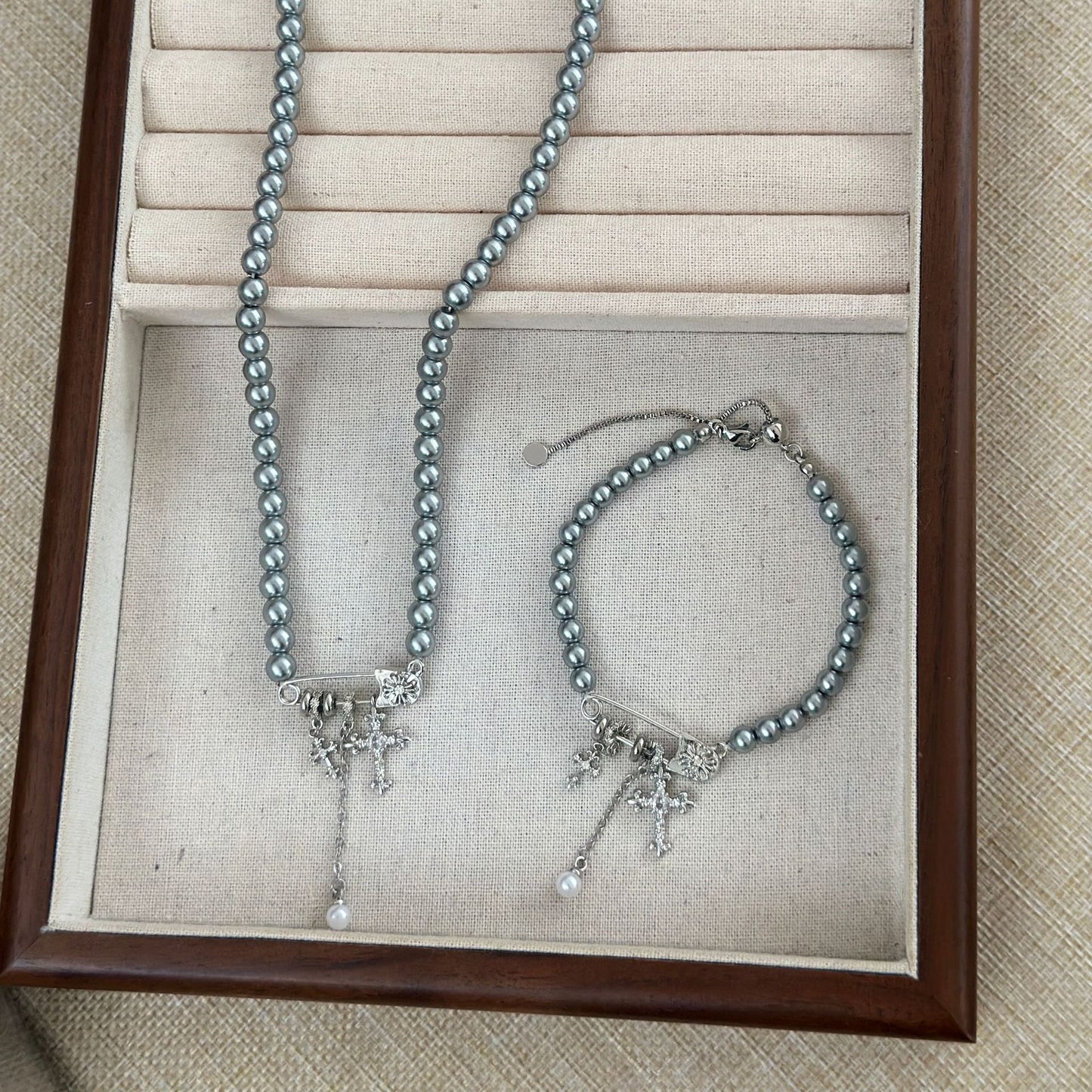 Cross Pin Tassel Pearl Sweet Cool Clavicle Necklace