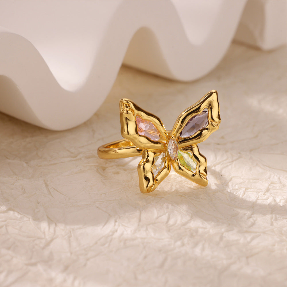 Sweet Loving Heart Purple Bow Zircon Gold-plated Ring