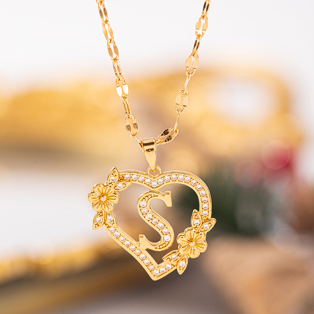 Affordable Luxury Fashion Letter Love Trendy Copper Inlaid Zircon Clavicle Necklace