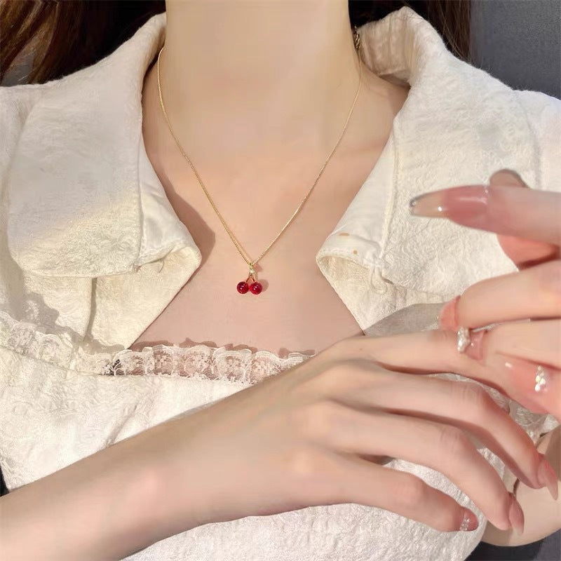 Women's Red Cherry Garnet For Niche Design Summer Clavicle Necklace