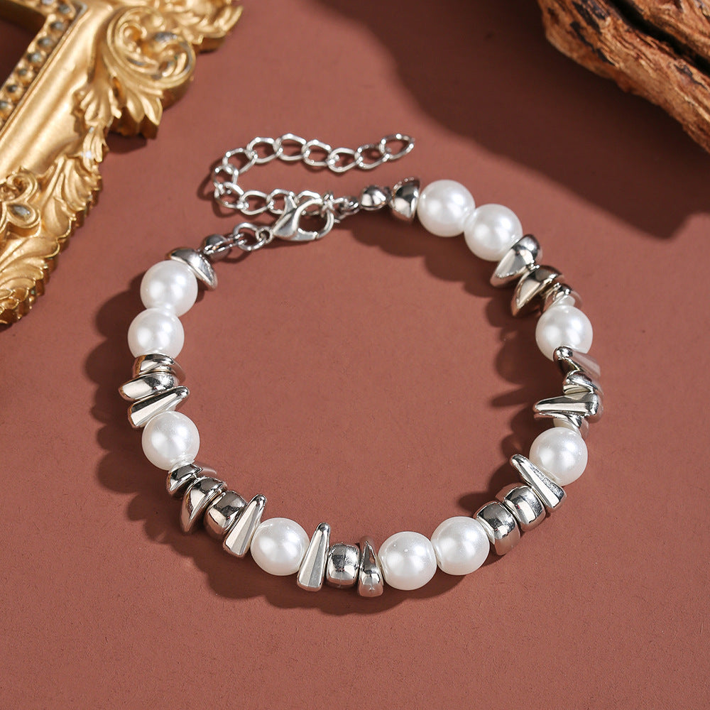 Men's Irregular Haematite Stitching Hip Hop Design Versatile High Bracelet