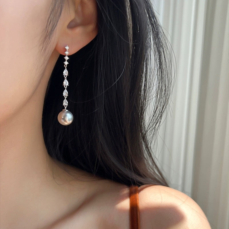 Sterling Sier Mild Luxury Retro Female Zircon Long Eardrop Earrings