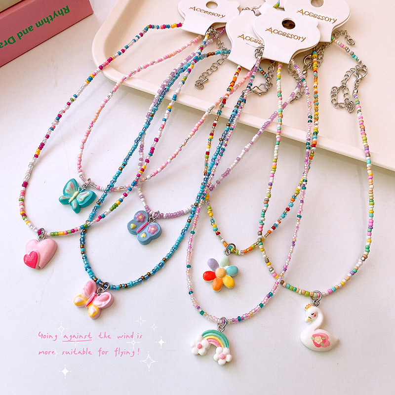 Cute Butterfly Heart Clavicle Chain Dopamine Necklaces