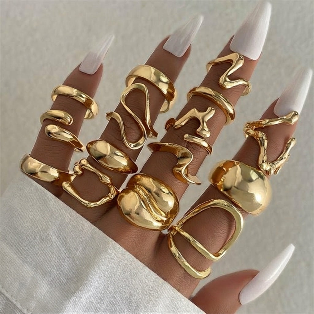 Women's Combined Fashion Liquid Lava Flower Irregular Rings