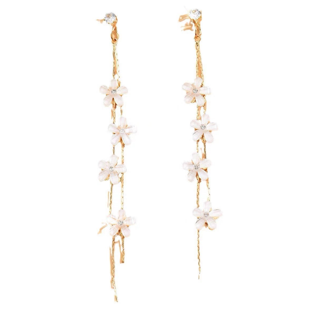 Cherry Blossom Little Daisy Long Fringe Sweet Design Stud Earrings