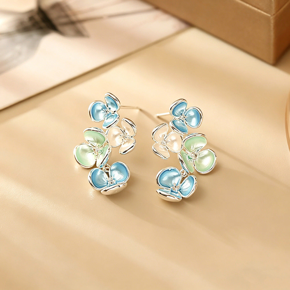 Sweet Gradient Color Glaze Flowers High Sense Fashion Dopamine Lady Earrings