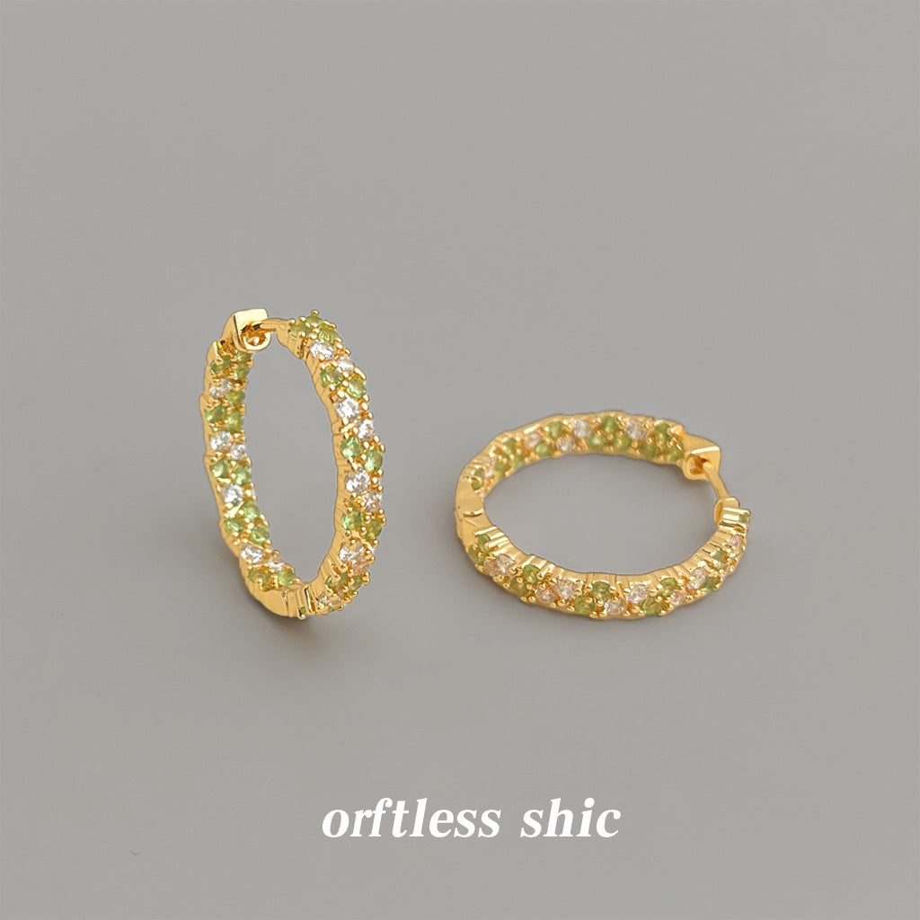 Style High-grade Colorful Zircon Geometric Round Earrings