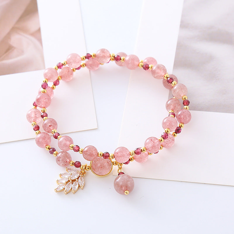 Style Single Circle Natural Strawberry Quartz Cute Bracelets