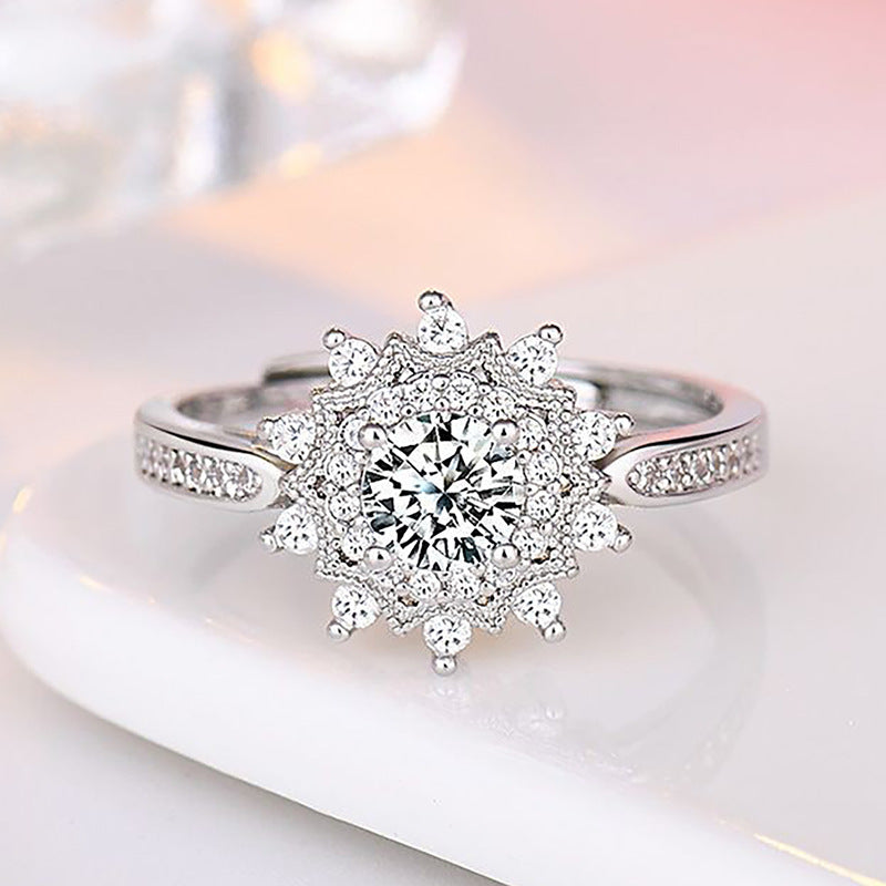 Creative Moissanite Snowflake Wedding Diamond Adjustable Rings