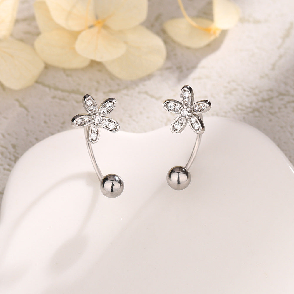 Small Diamond Flower Screw Tightening Buckle Ear Hook Classic Sweet Earrings