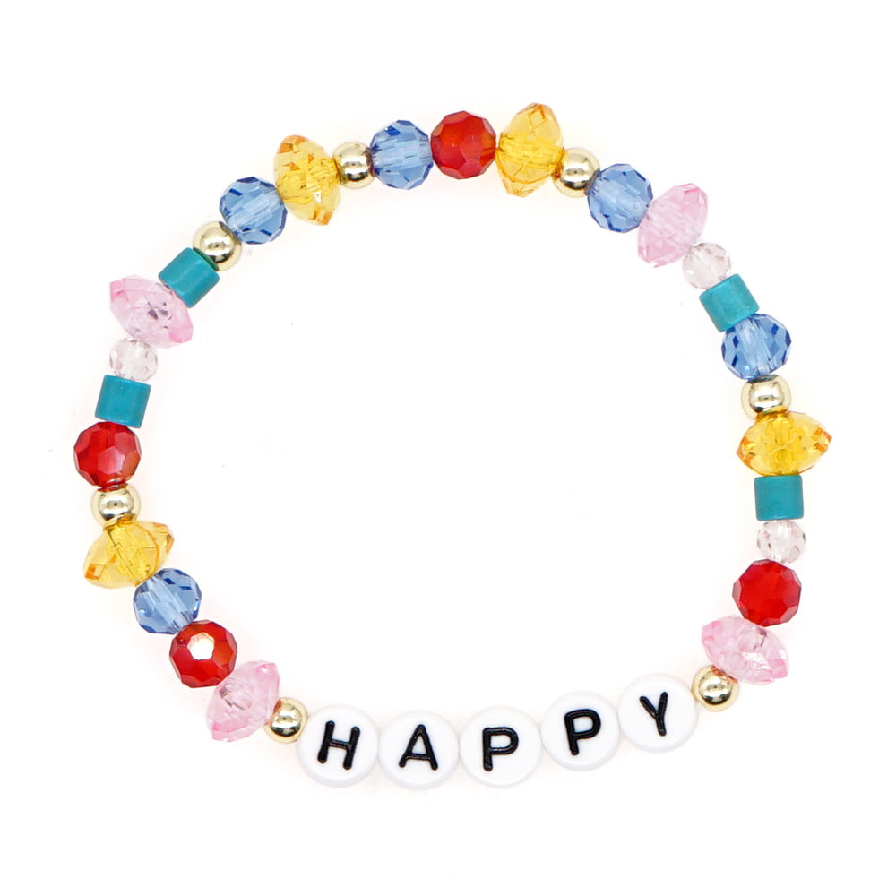 Women's Bohemian Style Letter Rainbow Color Crystal Bracelets