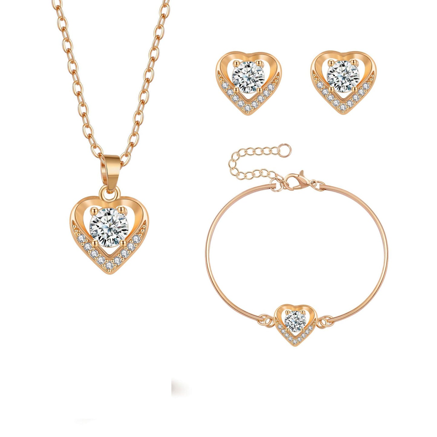 Copper Material Slightly Inlaid Zircon Gold Plated Peach Heart Foreign Necklaces