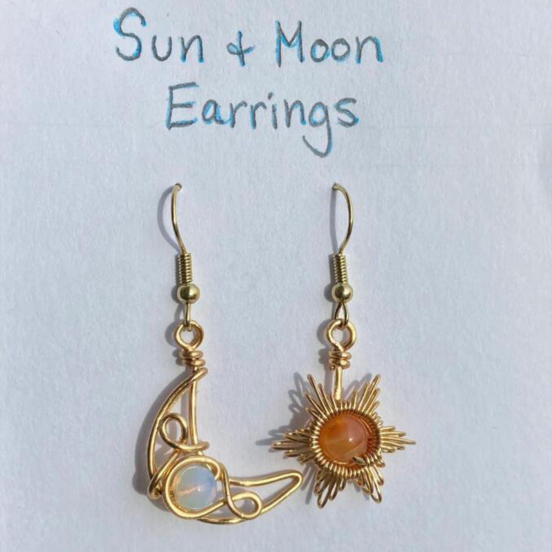 Elegant Fashion Sun Moon Crystal Stone Earrings