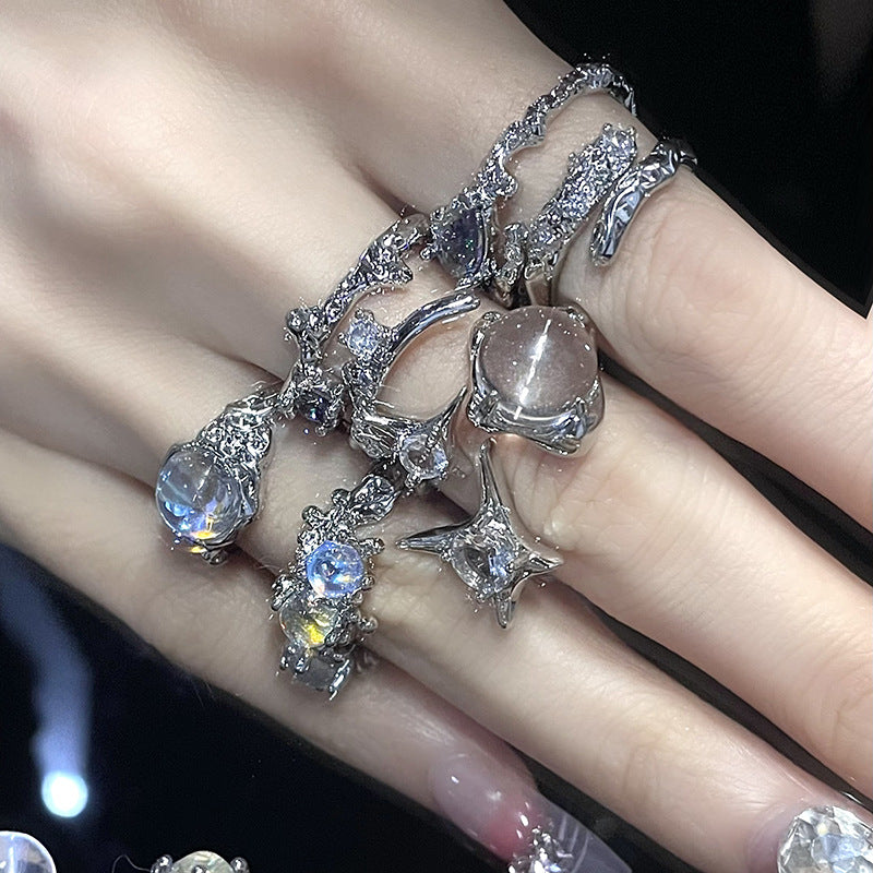 High-grade Cold Wind Pleated Moonstone Open Rings