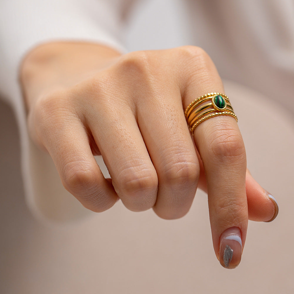 Women's Style Electroplated Gold Inlaid Malachite Natural Rings