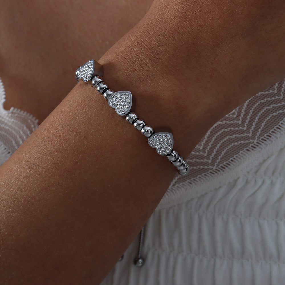 Bracelets en acier titane pour femmes, plein de diamants, perles de Zircon, tendance