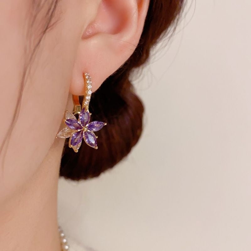 Purple Flower Clips Korean Style Niche Ear Buckle