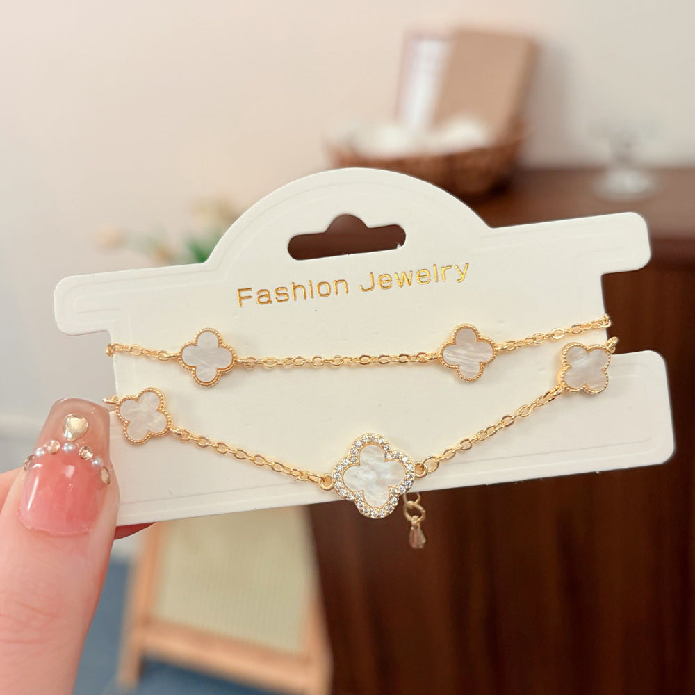 Style Light Luxury High-grade Versatile Micro Inlaid Zircon Four-leaf Flower Bracelets