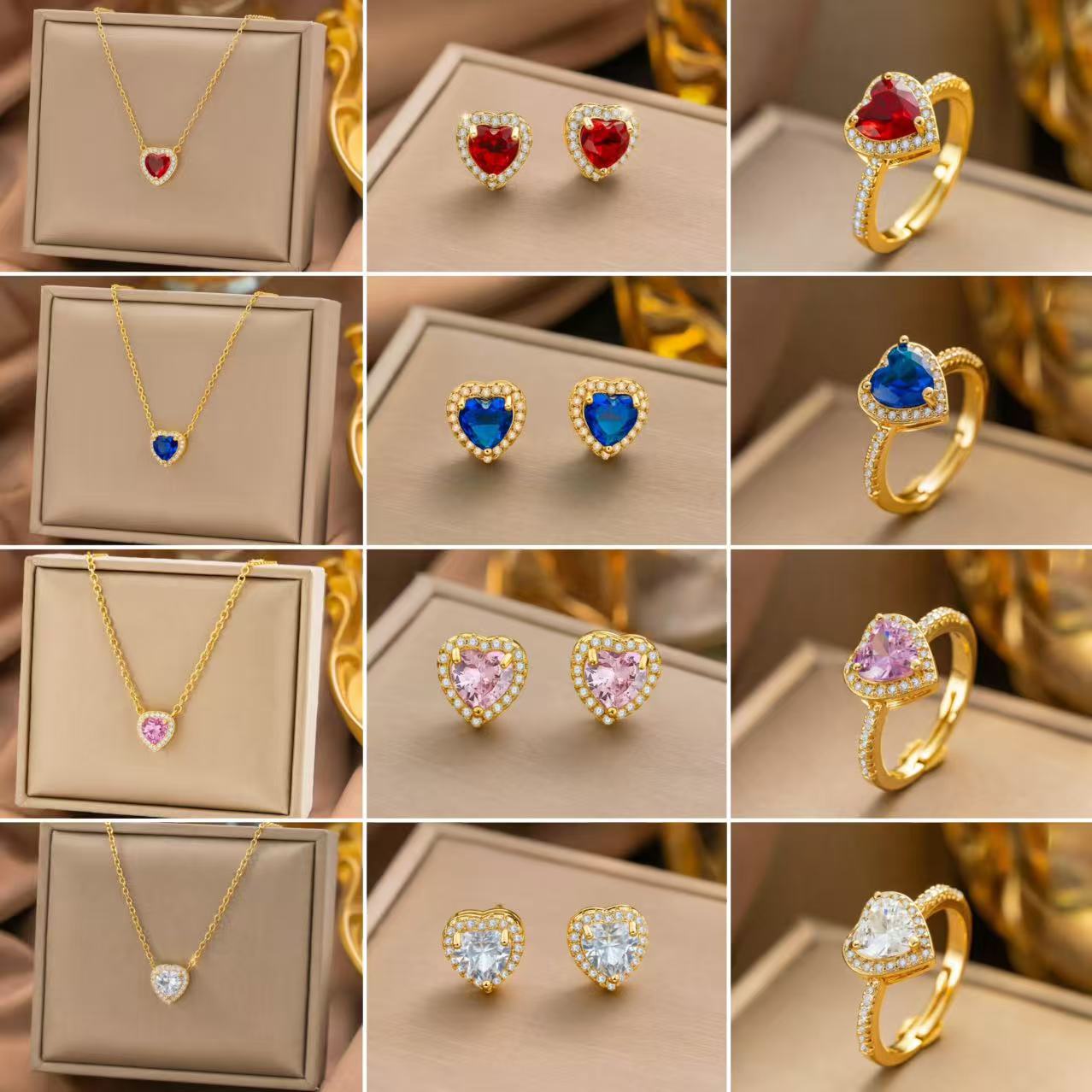 Micro Inlaid Zircon Love Three-piece Female Affordable Luxury Jewelry Set