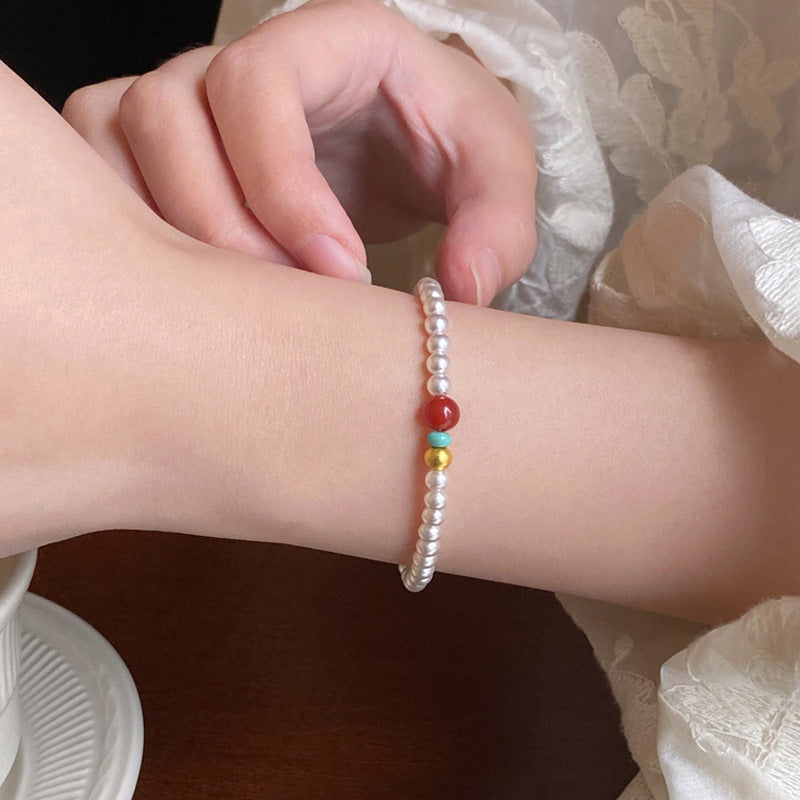 Women's South Red Agate Pearl Light Luxury Minority High-grade Twin Fashion Bracelet