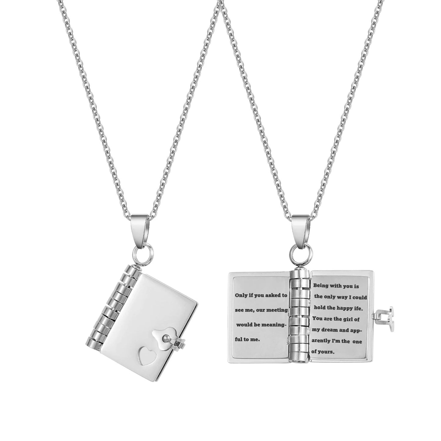 Colorfast Couple Book Personalized Love Open Close Sweater Necklaces