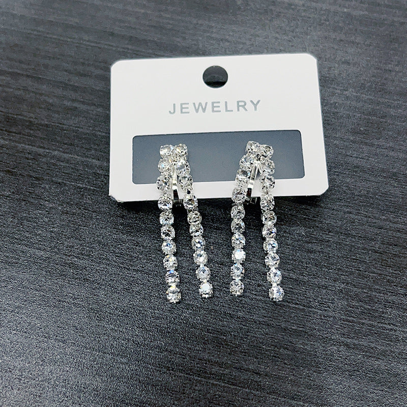 Women's Shiny Full Rhinestone Zircon Tassel Light Luxury High-grade Clavicle Chain Jewelry Set