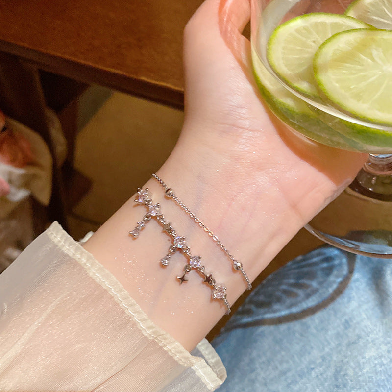 Korean Style Super Flash Zircon Female Light Luxury Minority Double Bracelets