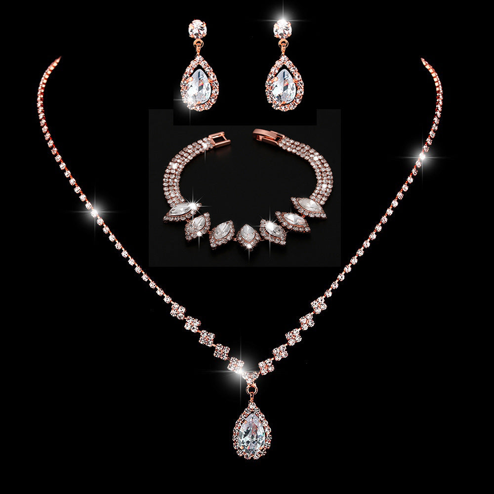 Zircon Water Drop Eardrops Bride Wedding Jewelry Set