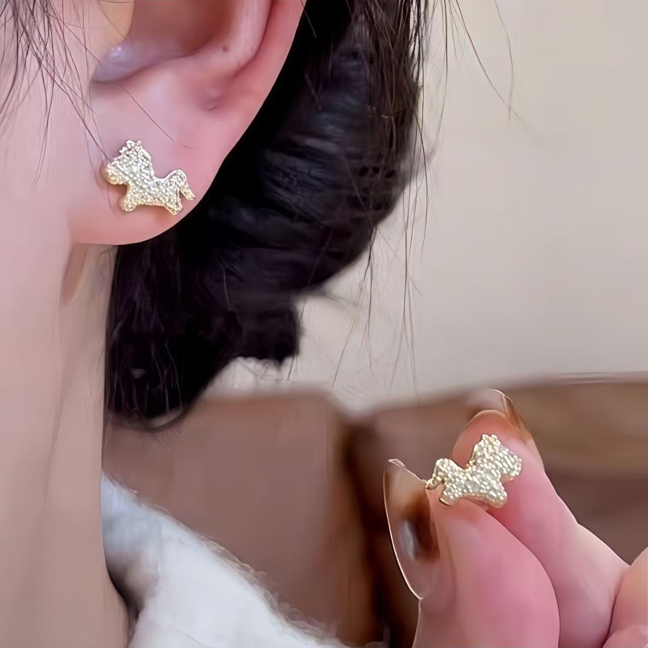 Red Veet Pony Bead Retro Elegant Slightly Zircon Stud Earrings
