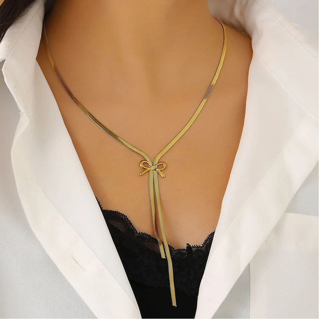 Attractive Bow Simple Stainless Steel Collarbone Jewelry Set