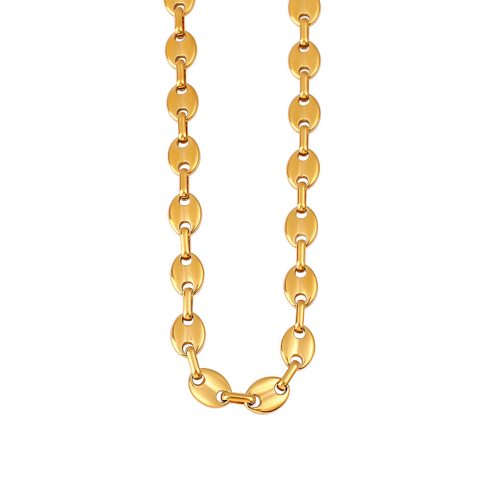 Women's & Men's Hip Hop Coffee Beans Gold Titanium Steel Pig Jewelry Set