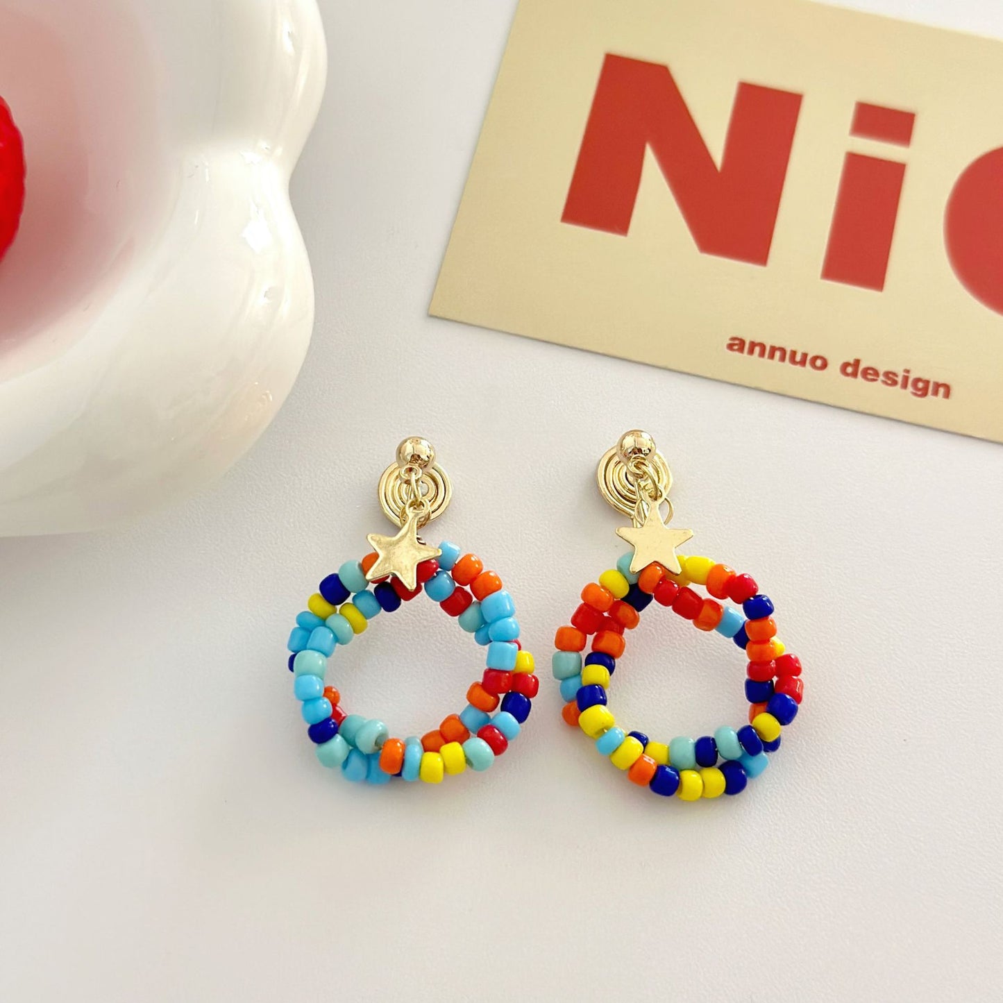 Beaded Summer Dopamine Round Without Pierced Ears Mosquito Coil Ear Clip