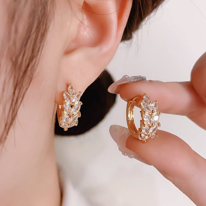 Korean Style Micro Inlaid Zircon Small Leaves Simple Earrings