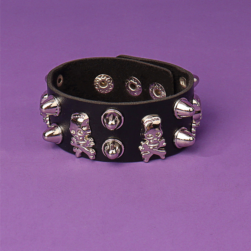 Gothic Skull Rivet Retro Couple Leather Bracelets